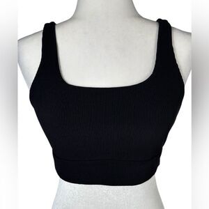 TSL Collection Womens Black Ribbed Square Neck Sports Bra Active Top